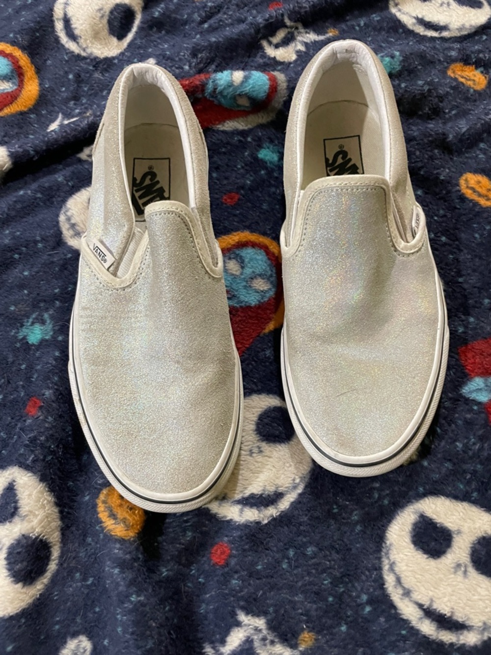 Vans Slip-On Iridescent Silver Glitter Sneakers